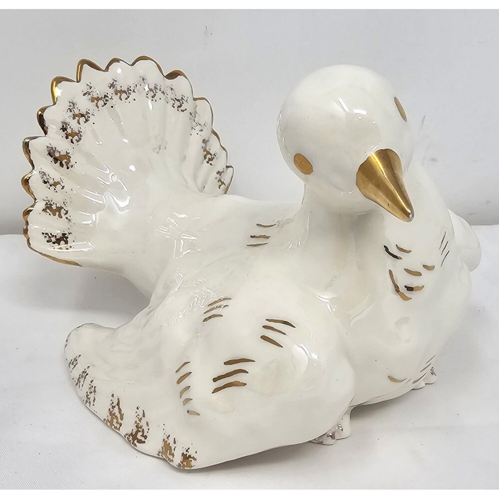 Vintage 1957 Handmade Painted Ceramic White Love Dove Signed By Ann 7x4.75"